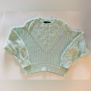 Forever 21 Green Cable Knit Drop Sleeve Cropped Sweater Size Small